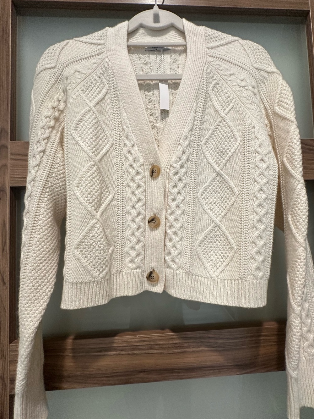 Madewell Cream Cable Knit Button-Front Cardigan